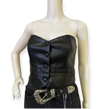 Load image into Gallery viewer, Black Faux Leather Strapless Button Front Bustier Top