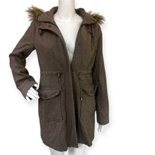Load image into Gallery viewer, New York &amp; Company Brown Hooded Women's Coat with Faux Fur Trim