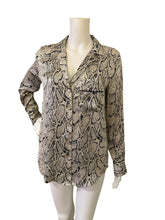 Load image into Gallery viewer, Women's Equipment Femme 100% silk Snake Print Button-Up Blouse - Beige/Black
