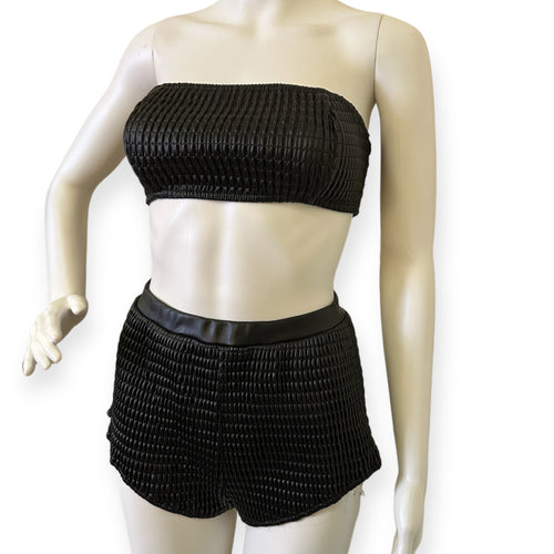 New Commando Faux-Leather Smocked Tube Top And Short Set