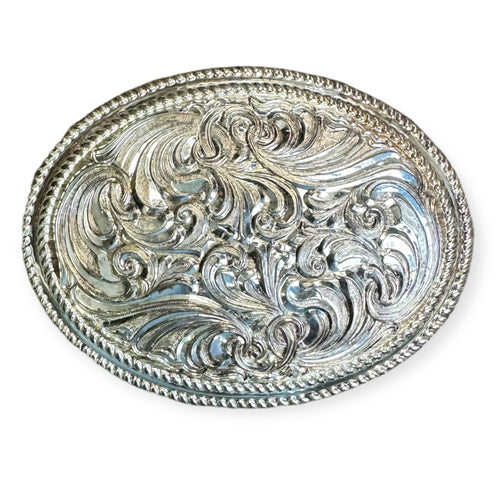 Cultured Cowboy Crumrine Western Silver Scroll Belt Buckle