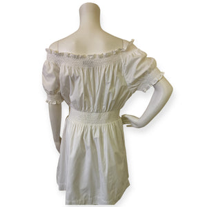 Smocked puff-sleeve cotton poplin dress