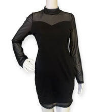 Load image into Gallery viewer, Black Sheer Shinestar Panel Long Sleeve Dress