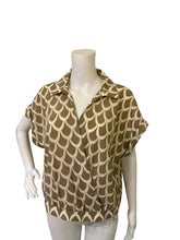 Load image into Gallery viewer, PLEIONE Collared Short Sleeve Faux Wrap Crop Top In Taupe Ivory Water Drop