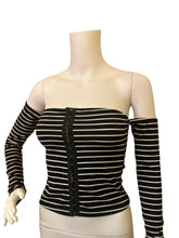 Load image into Gallery viewer, Women’s Black &amp; White Striped Off The Shoulder Shirt