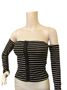 Women’s Black & White Striped Off The Shoulder Shirt