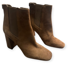 Load image into Gallery viewer, Sam Edelman Suede Stacked Heel Ankle Booties, Camel Brown