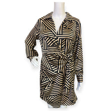 Load image into Gallery viewer, Sincerely Jules Black &amp; Gold Geometric Wrap Dress