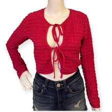 Load image into Gallery viewer, Urban Outfitters Womens Sylvie Tied Front Top Bubble Knit Pink Cropped