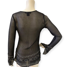 Load image into Gallery viewer, Karen Kane Lifestyle Sheer Black Embroidered Blouse