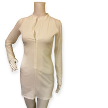 Load image into Gallery viewer, Ribbed Long-Sleeve Zip Front White Mini Dress