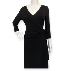 BCBG Paris Womens Black 3/4 Sleeve Wrap Dress