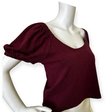 Load image into Gallery viewer, Women’s Puff Sleeve Scoop Neck Top in Burgundy