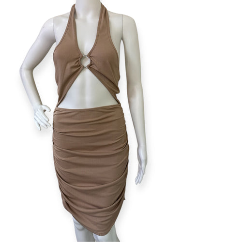 Nude Halter Cutout Dress