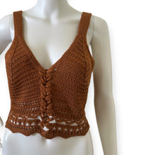 Load image into Gallery viewer, Jolie &amp; Joy Brown Crochet Braided Crop Top