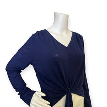 Load image into Gallery viewer, Navy V-Neck Tie-Front Long Sleeve Top