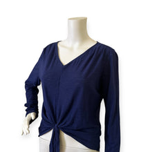 Load image into Gallery viewer, Navy V-Neck Tie-Front Long Sleeve Top