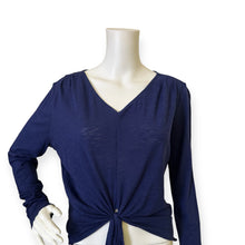 Load image into Gallery viewer, Navy V-Neck Tie-Front Long Sleeve Top