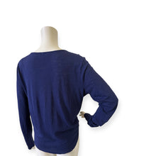 Load image into Gallery viewer, Navy V-Neck Tie-Front Long Sleeve Top