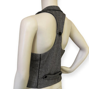Stylish Gray Herringbone Vest with Black Buttons