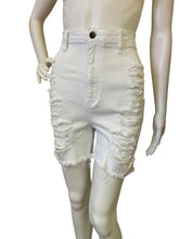 Load image into Gallery viewer, Haley Denim Bermuda Shorts - White High-Waist White Distressed Denim Shorts