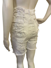 Load image into Gallery viewer, Haley Denim Bermuda Shorts - White High-Waist White Distressed Denim Shorts