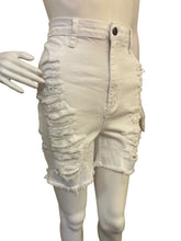Load image into Gallery viewer, Haley Denim Bermuda Shorts - White High-Waist White Distressed Denim Shorts