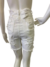 Load image into Gallery viewer, Haley Denim Bermuda Shorts - White High-Waist White Distressed Denim Shorts