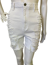 Load image into Gallery viewer, Haley Denim Bermuda Shorts - White High-Waist White Distressed Denim Shorts