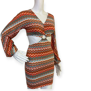 Chiquease Chevron Print Ring Linked Cut Out Bodycon Dress