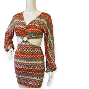 Chiquease Chevron Print Ring Linked Cut Out Bodycon Dress