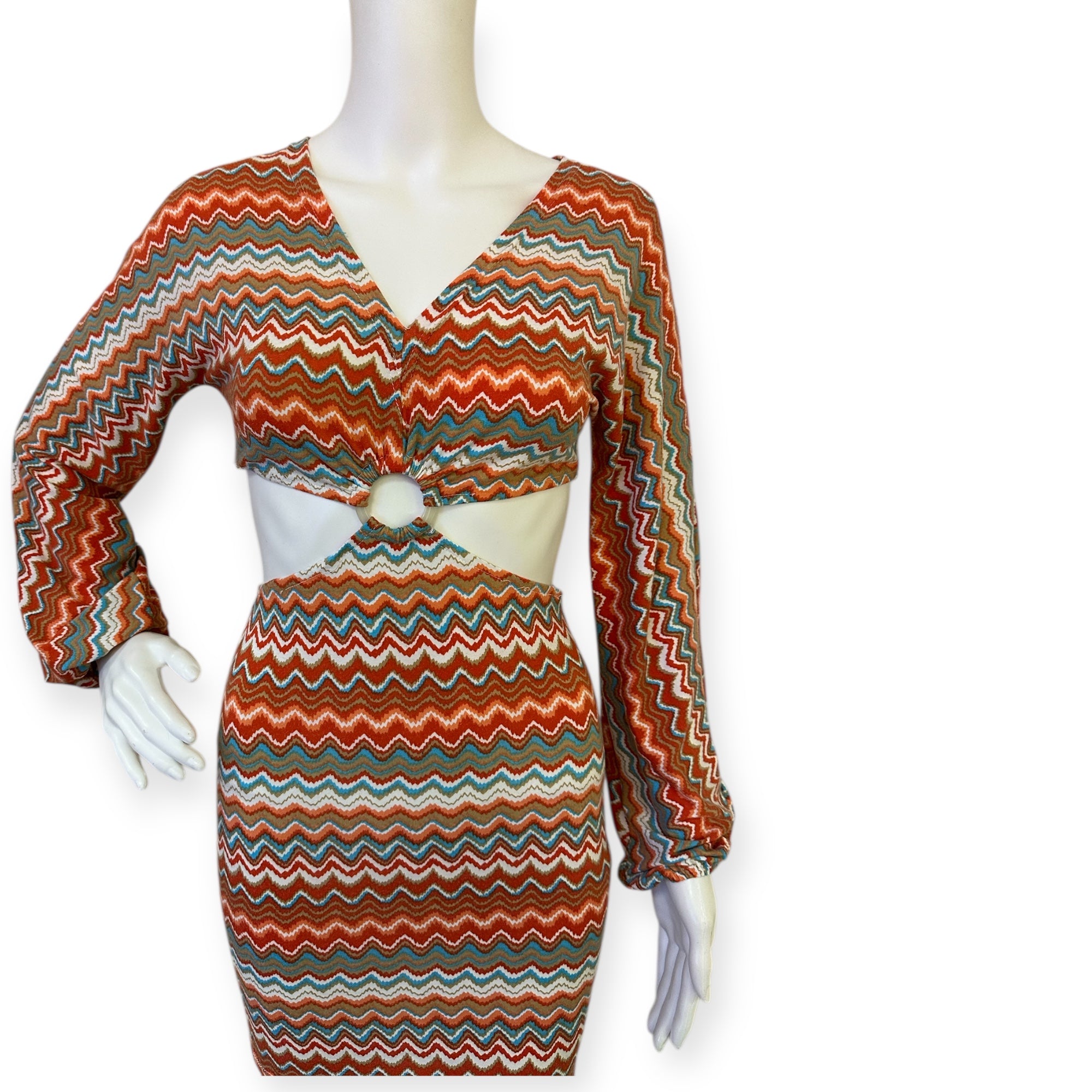Chiquease Chevron Print Ring Linked Cut Out Bodycon Dress Dop3 Fashion LLC Chiquease Chevron Print Ring Linked Cut Out Bodycon Dress Dop3 Fashion LLC
