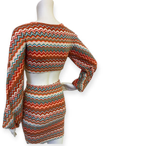 Chiquease Chevron Print Ring Linked Cut Out Bodycon Dress