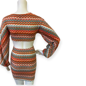 Chiquease Chevron Print Ring Linked Cut Out Bodycon Dress