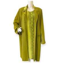 Load image into Gallery viewer, Vintage Snake Print Olive Green Two-Piece Dress &amp; Long Coat Set