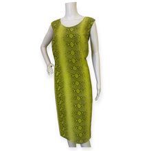 Load image into Gallery viewer, Vintage Snake Print Olive Green Two-Piece Dress &amp; Long Coat Set
