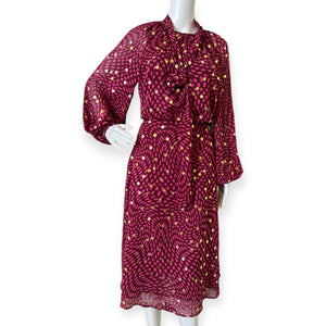Scoop Women's Smocked Neck Midi Dress with Blouson Sleeves