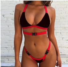 Load image into Gallery viewer, Belt My Heart Red &amp; Black Brazilian Bikini