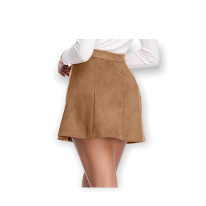 Fuinloth Faux Suede High Wasit Mini Skirt