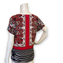 Load image into Gallery viewer, Berry Red Paisley Stripped Top