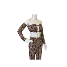 Load image into Gallery viewer, Brown Leopard Print Wide Leg Pants Set