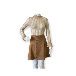 Fuinloth Faux Suede High Wasit Mini Skirt