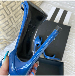 Cobalt Patent Leather Saint Laurent Sandals