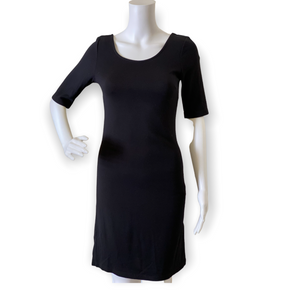 Solid Black Casual Mid Sleeve Dress