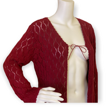 Load image into Gallery viewer, Vintage Petite White Stag Burgundy Cardigan