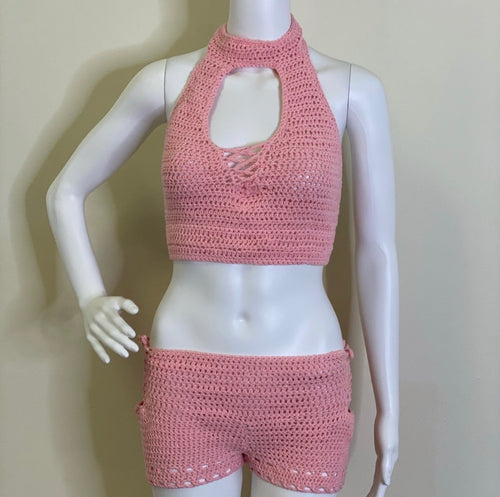 Custom Halter Crochet Two piece set