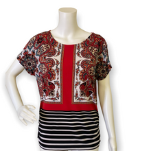 Load image into Gallery viewer, Berry Red Paisley Stripped Top